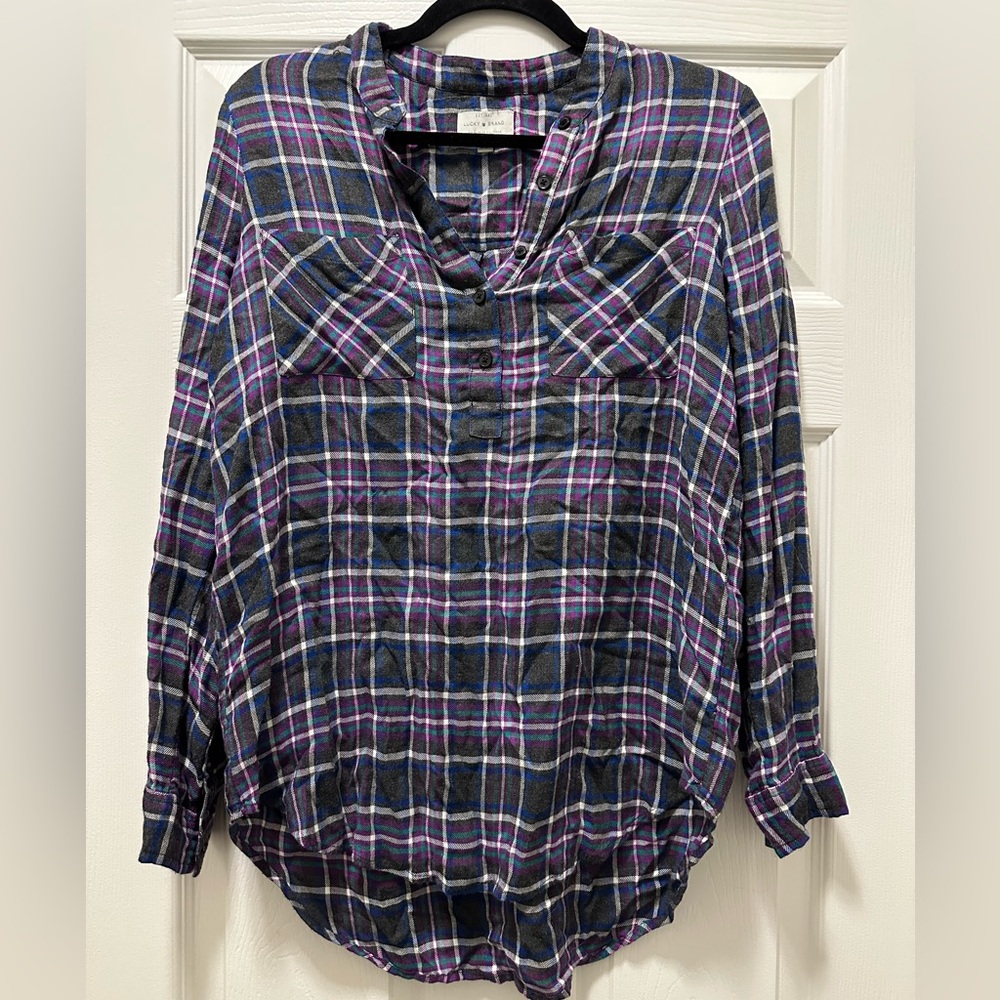 Lucky Brand Purple and Blue Plaid Top